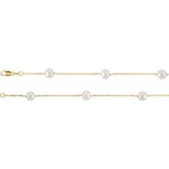 14K Yellow Cultured White Freshwater Pearl 12-Station 16